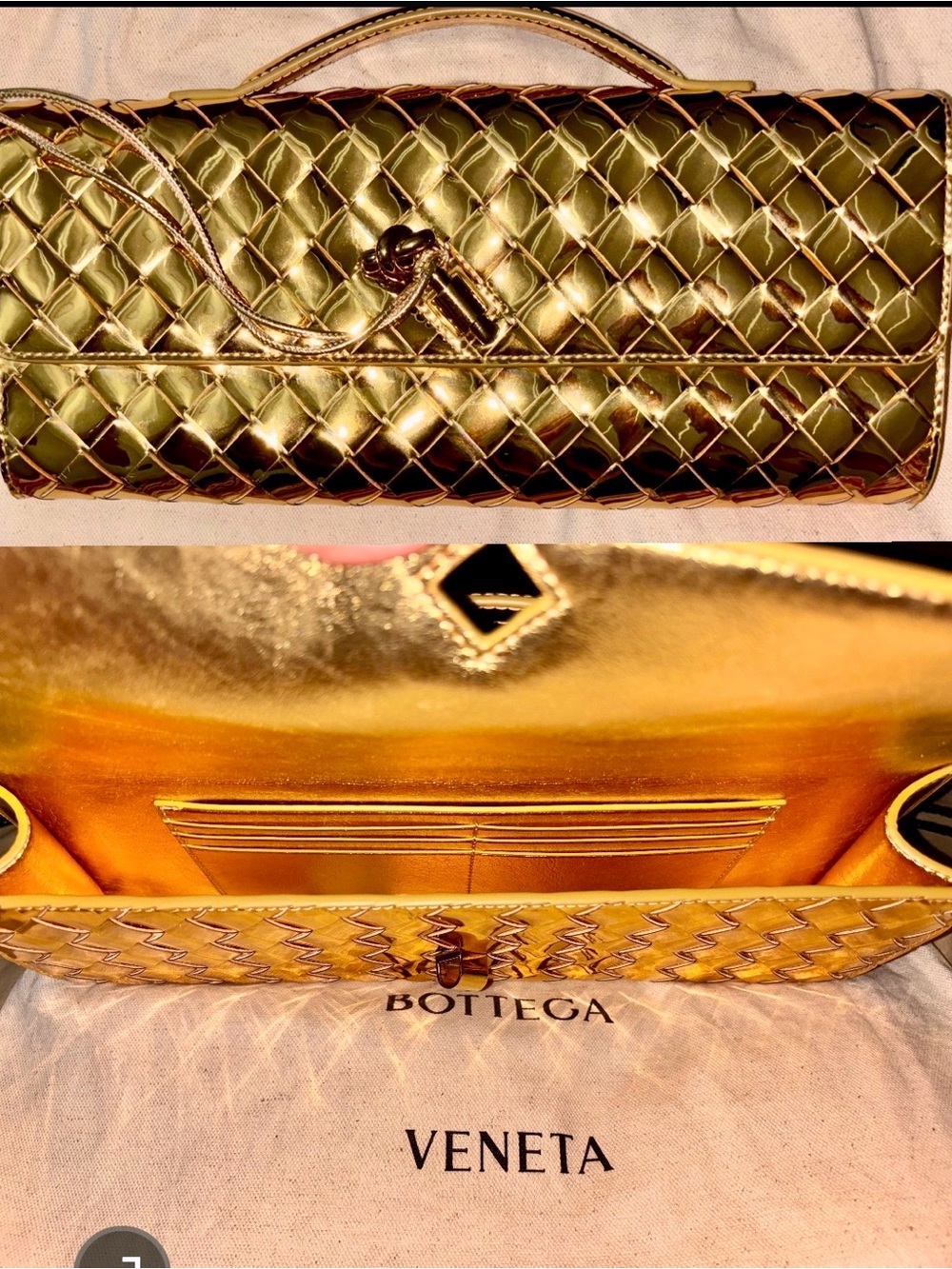 ✨ STUNNING Metallic Gold Woven Evening Clutch Bag ✨